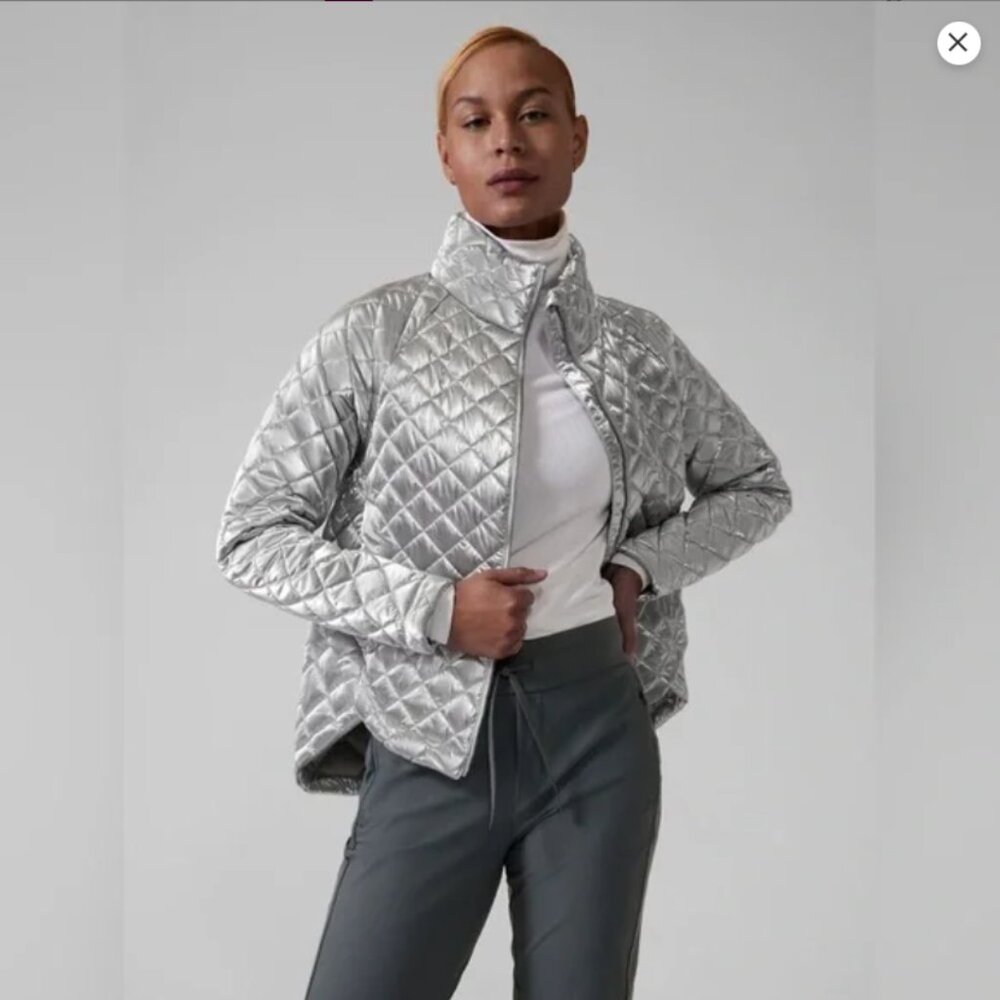 Discontinued Silver Athleta Whisper Featherless Puffer Jacket